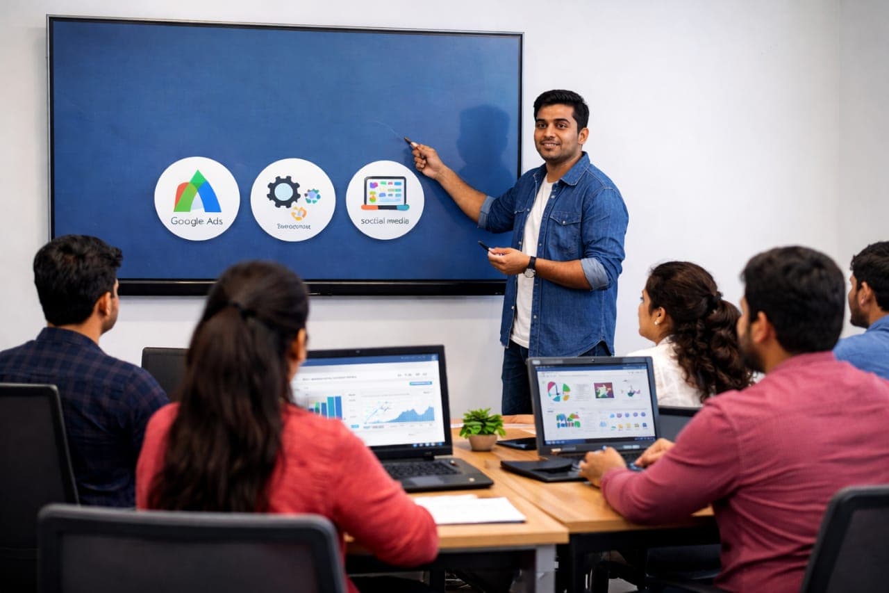 Digital marketing & SEO Course in Chennai classroom training session at Learnfella